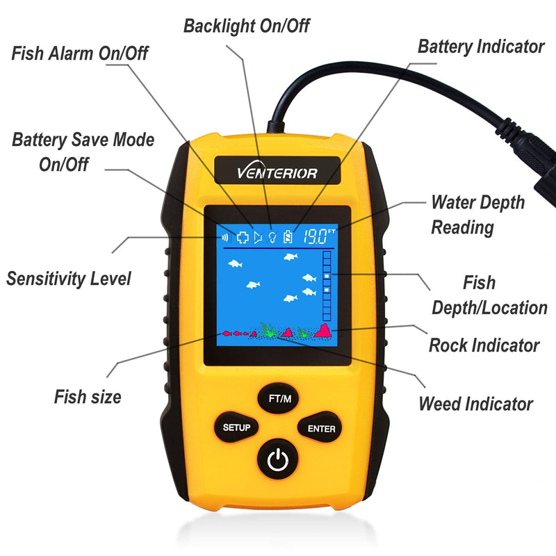 Venterior Portable Fish Finder Handheld Fishfinder Depth Finder Kayak Fishing Gear with Sonar Transducer, LCD Display and Storage Case - BeesActive Australia