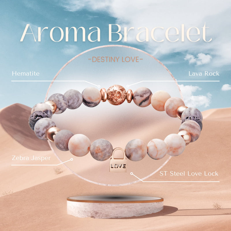 Anti-Anxiety Bracelet for Women- Crystal Bracelet, Lava Rock and Love Lock Charm - Good Sleep Essential Oil - Beaded Wellness Bracelet - Relaxation, Aromatherapy Gifts for Women – Gift Box Pink Zebra Jasper - BeesActive Australia