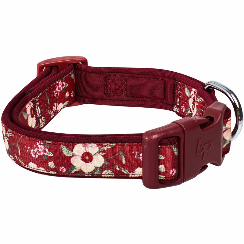 Blueberry Pet 10 Patterns Soft & Comfy Flower Print Neoprene Padded Dog Collars Medium Tuscan Red - BeesActive Australia