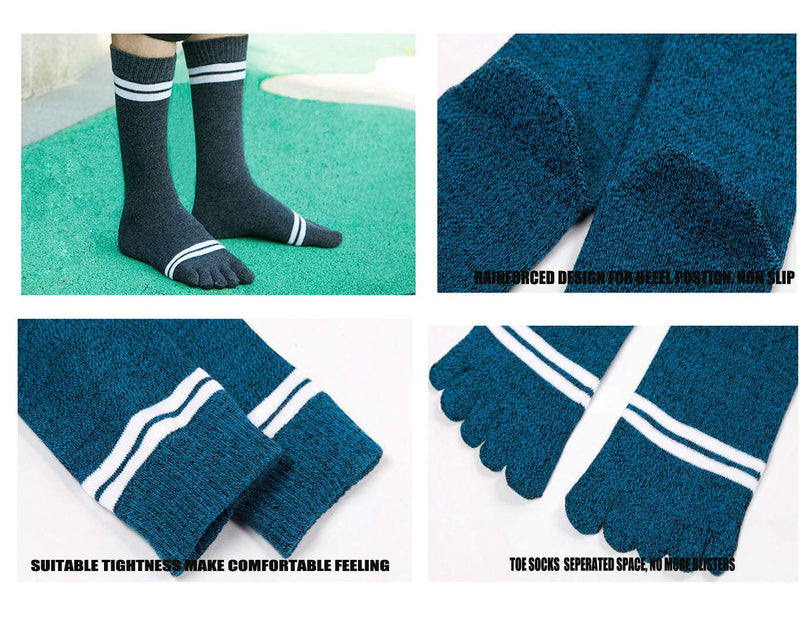 [AUSTRALIA] - Toe Socks Cotton Crew Five Finger Socks Running Athletic for Men Women 5 Pack Darkgray,lightgray,blue,red,grass Green 