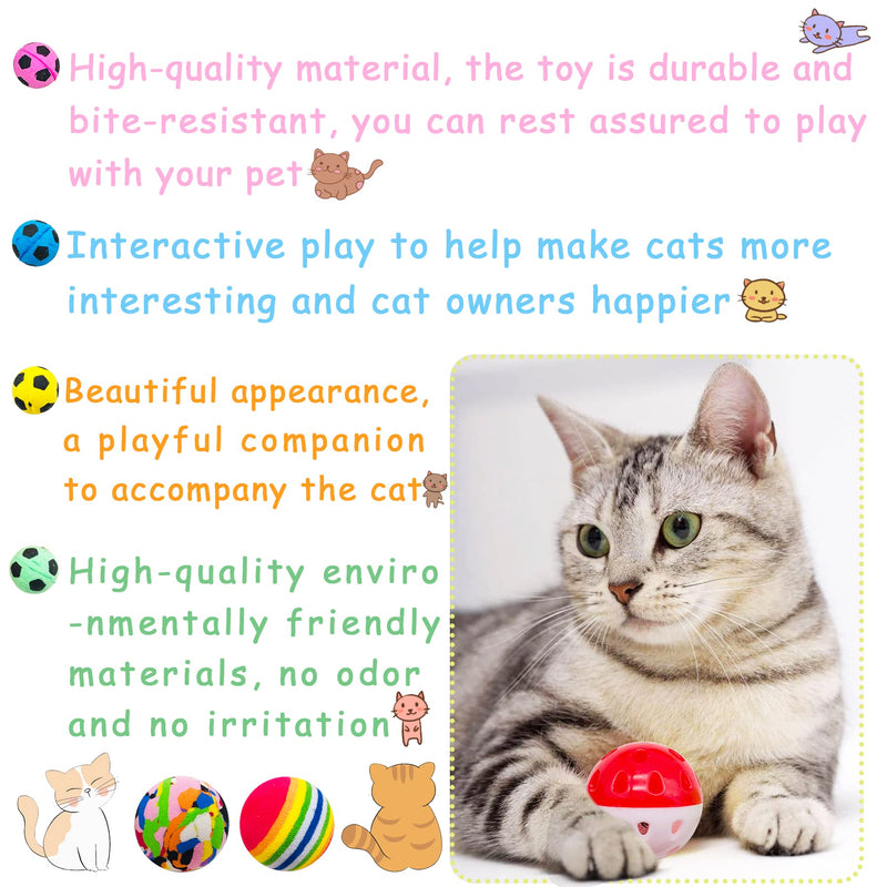 JpGdn 25/30pcs Cat Toys Balls with Feather Bell for Indoor Kitten Adult Cats Interactive Collapsible Cat Tunnel Teaser Wand EVA Rainbow Golden Thread Pom Poms Paper Footballs Wool Felt Ball Toy Set Cat toy ball - BeesActive Australia