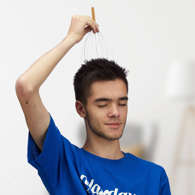 Relaxdays Head Massager, 12 Prongs with Safety-Tips, Scalp Massager for Manual Massages, Metal, Gold - BeesActive Australia
