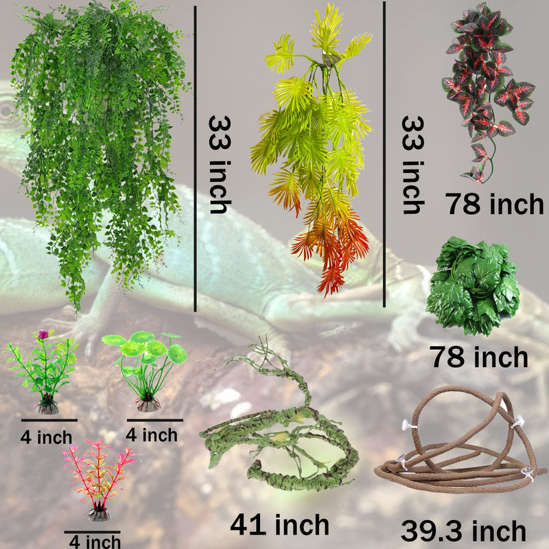 RUNANIA 9 Pieces Reptile Vines Plants, Leopard Gecko Tank Accessories Terrarium Jungle Climbing Vines Hanging Plants with Suction Cups for Bearded Dragon Leopard Gecko Lizard Snake Chameleon - BeesActive Australia