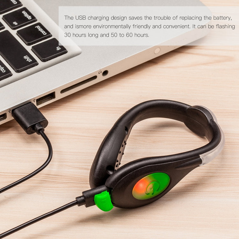 SLDHR LED Shoes Clip Lights USB Charging for Night Running Gear, Color Changing RGB Strobe and Steady Color Flash Mode, Safety Clip Lights for Running, Jogging, Walking, Biking(One Pair) green - BeesActive Australia