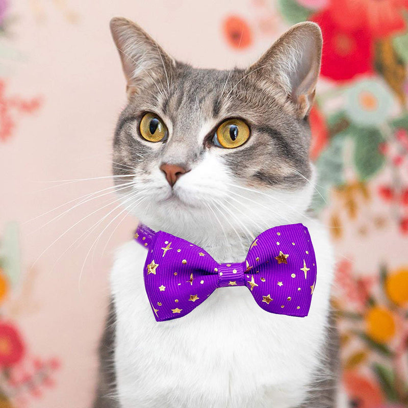 2 Pack Cat Collar with Bow Tie and Bell, Kitty Kitten Starshine Collar Breakaway Collar for Males Females Boys and Girls Cats Starshine Purple / Black - BeesActive Australia