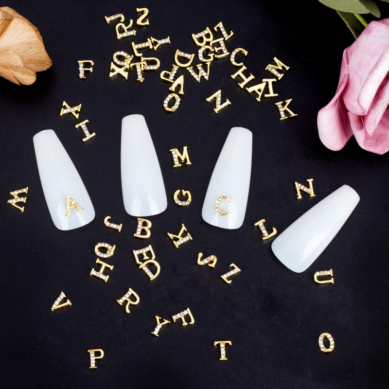PAGOW 52pcs Gold Rhinetone Letters Nail Stud Stickers, 3D Nail Rhinetone Capital Nail Stud Decoration DIY Designs for Women Girls - BeesActive Australia