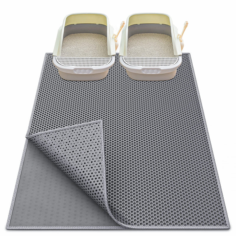 Waretary Cat Litter Mat, Pretty Litter Box Trapping Mat, 36" X 30"/30"x 24"Inch Honeycomb Double Scatter Control Layer Mat for Kitty, Urine & Waterproof, Washable, Easy Clean Grey 36"x 30" - BeesActive Australia