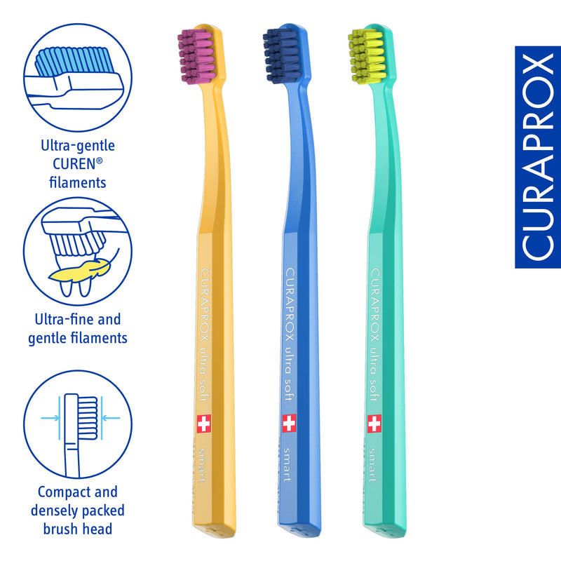 Curaprox Toothbrush CS Smart Trio Pack - 3 x Soft Small Head Toothbrush for Adults with 7600 CUREN® Filaments - Curaprox Manual Toothbrush - BeesActive Australia