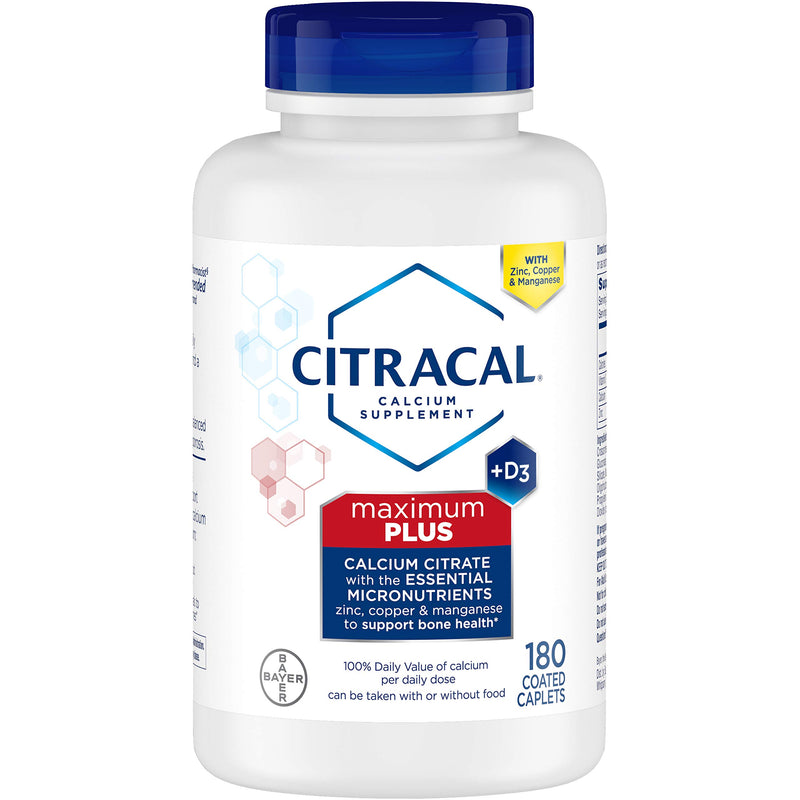 Citracal Maximum Plus Highly Soluble, Easily Digested, 630 mg Calcium Citrate With 1000 IU Vitamin D3, Bone Health Supplement for Adults, Caplets, 180 Count - BeesActive Australia