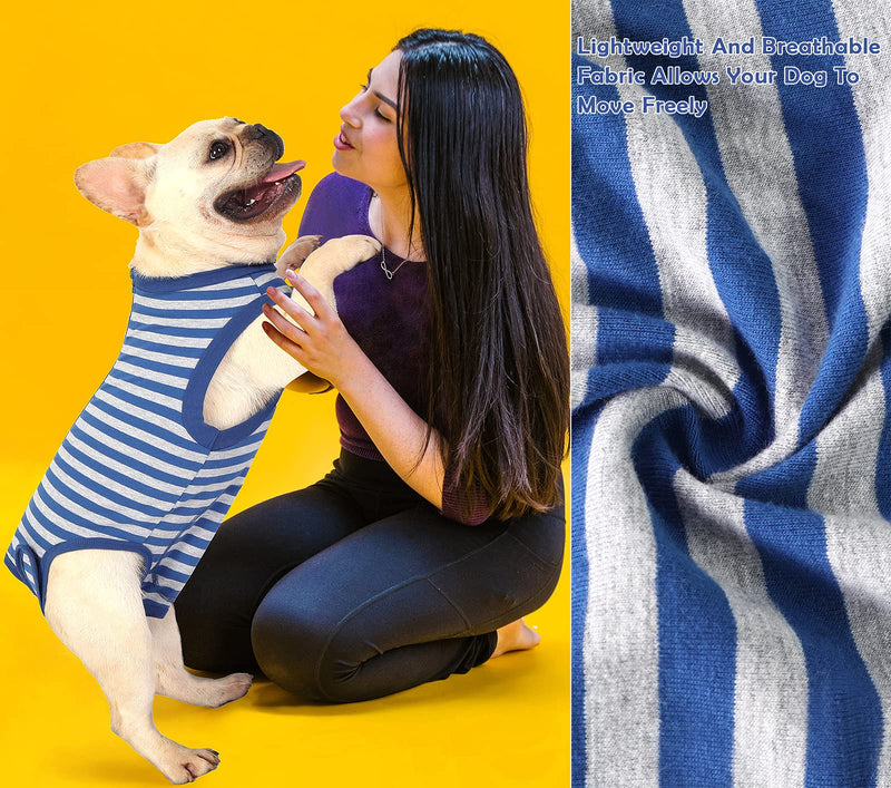 SyChien Dog Surgical Recovery Suit,for Female Spay Male Neuter Surgery Recovery,Zipper Velcro Closure Wounds Protect Dogs Pink Recovery Shirt L(Back 17.3",chest 23") Blue Striped - BeesActive Australia