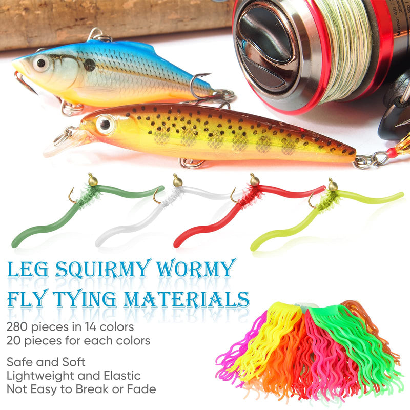 280 Pieces 14 Colors Leg Squirmy Wormy Fly Tying Materials for Soft Worm Lures Flies Making Fly Flies Soft Lure Ultra Stretchy Fishing Worm Body Trout Floating - BeesActive Australia