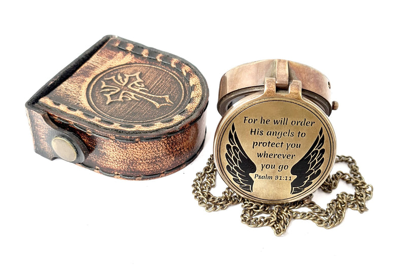 Brass Nautical - Brass Compass Engraved with Religious Scripture Verse, Gift for Son, Grandson, Daughter, Baptism, Confirmation Communion Godson Church Graudation Day Psalm 91:11 - "For He Will Order His Angels" - BeesActive Australia