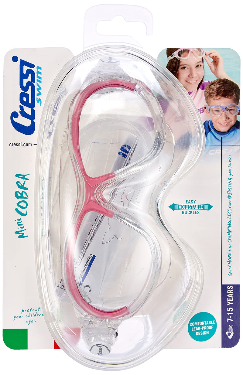Cressi Comfortable Swim Mask for Young aged from 7 to 15 ideal for pool and outdoor - Mini Cobra: made in Italy Clear/Pink - BeesActive Australia