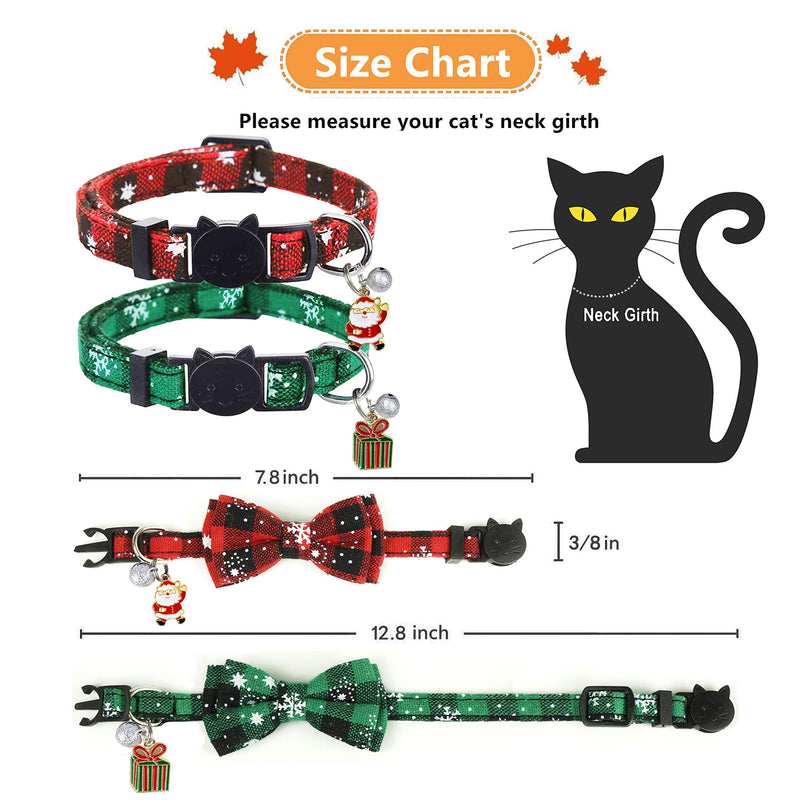 Pohshido 2 Pack Christmas Cat Collar with Bow Tie and Bell, Xmas Holiday Breakaway Buckle Safety Kitty Kitten Collar(Adjustable Size from 7.8-12.8 inch) Buffalo Snowflake - BeesActive Australia