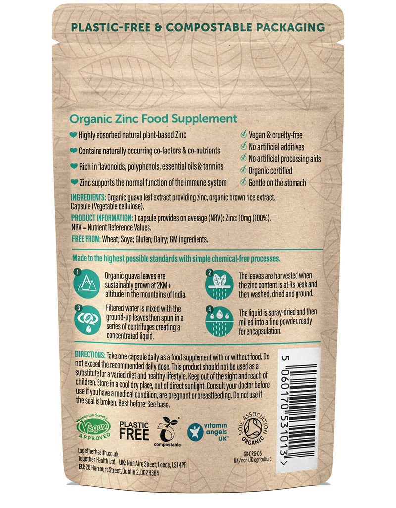 Organic Zinc supplement - Together Health - Natural Source of Zinc from Guava Leaves - Vegan - Made In The UK - 30 Vegecaps - BeesActive Australia