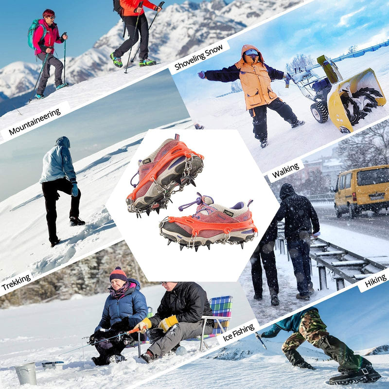 LINXGR 11-Spikes Kids Crampons Ice Cleats for Hiking Boots 11 Teeth Anti Slip Microspikes Kids Crampons Small for Hiking Climbing Walking Shoes Unisex, Toddler-Preschool-Gradeschooler-Teens Red Small for Toddlers/Little Kids - BeesActive Australia