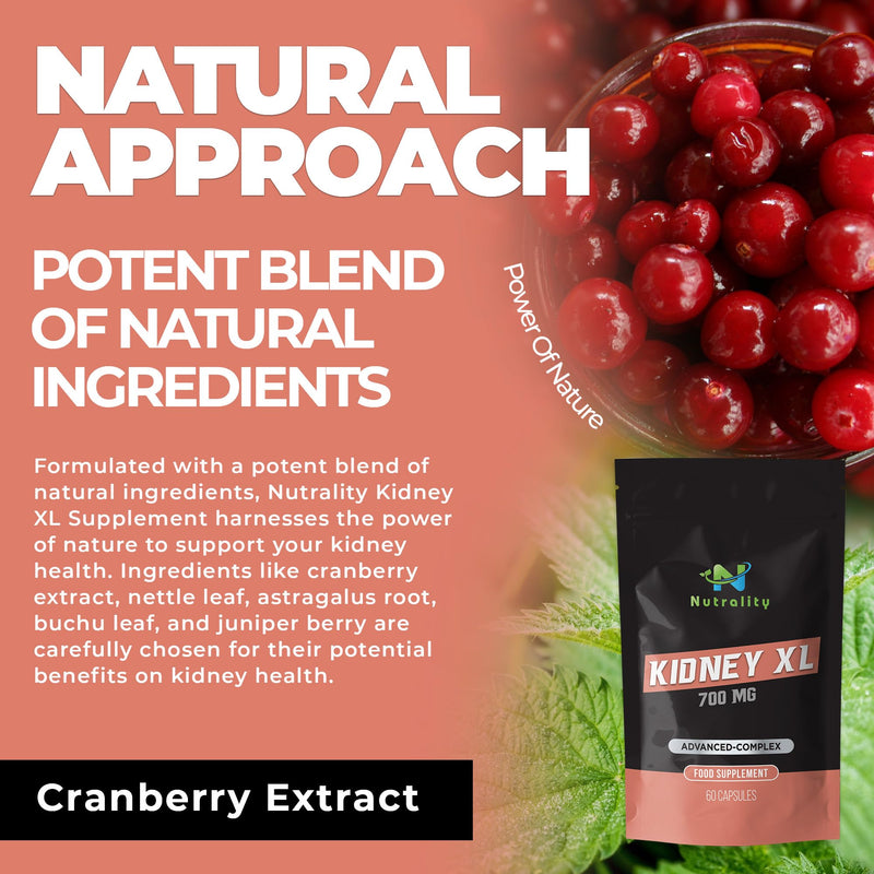 Nutrality Kidney XL Supplement 700mg Advanced Complex - Promotes Healthy Kidney Function and Urinary Tract Health - Natural Ingredients, Cranberry Extract - 60 Capsules. Vegan & Vegetarian Friendly - BeesActive Australia