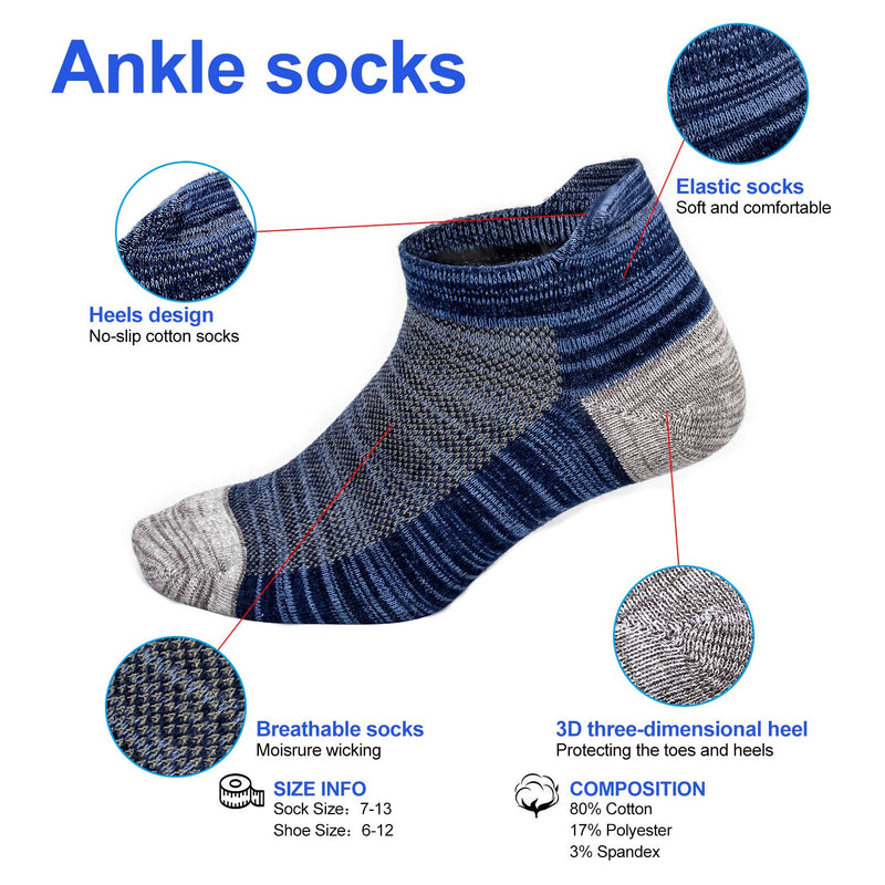 Mens Ankle Socks Cotton Athletic Sock Moisture Wicking Sports Socks Non-Slip Breathable Running Socks for Men (5 Pairs) Multicoloured Socks Large - BeesActive Australia