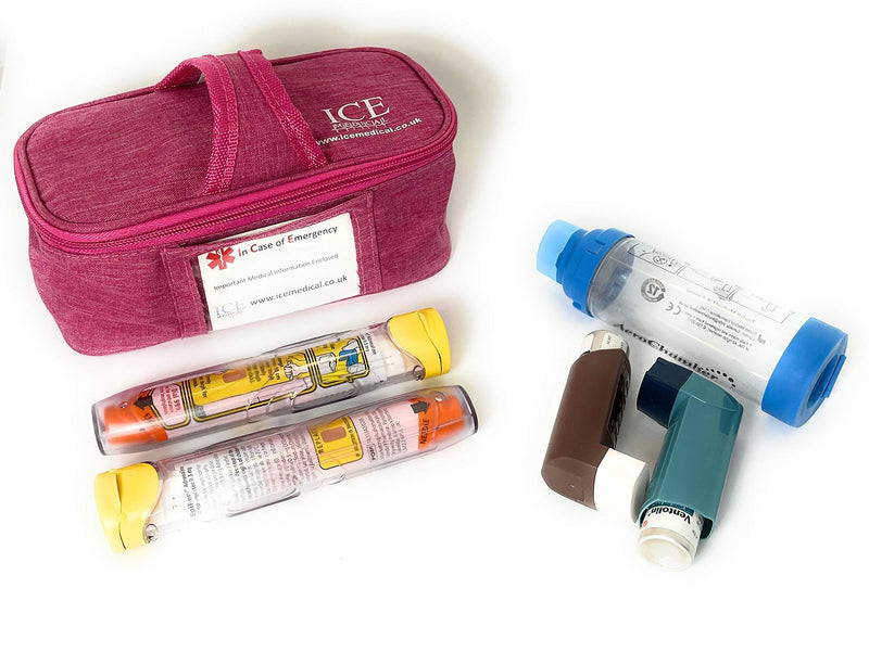 ICE Medical Pink Midi Epipen Syringe Asthma Medication Case/Bag - Allergies, Diabetes, Inhalers, Syringes, Insulin etc - BeesActive Australia