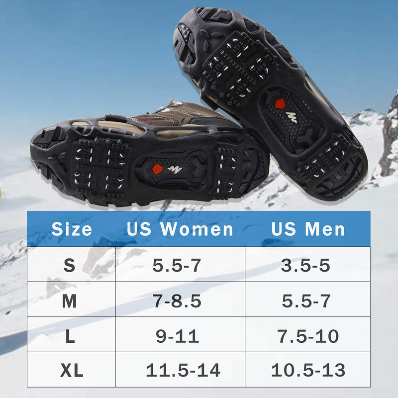 SILANON Crampons Ice Snow Cleats for Shoes Boots,Walk Traction Cleats for Women Men Walking on Snow and Ice Anti Slip 24 Spike Snow Shoes Cleats Small - BeesActive Australia