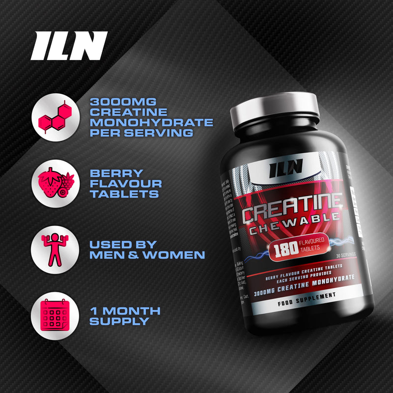 Chewable Creatine Tablets (Berry Flavour) - 3000mg Chewable Creatine Monohydrate Tablets - Creatine Chews - 180 Tablets - BeesActive Australia