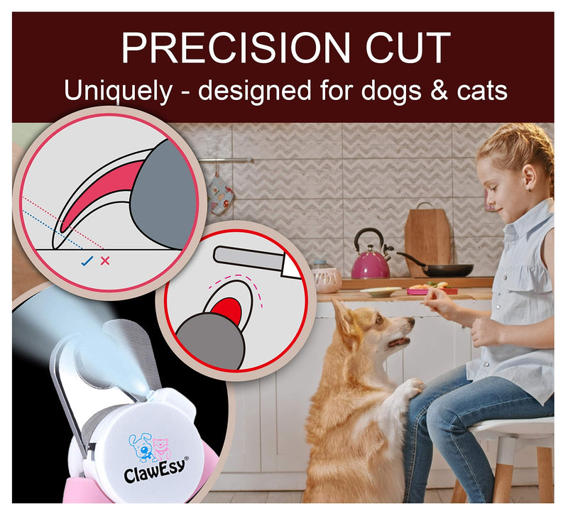 CLAWESY LED Dog Nail Clippers, Cat Nail Clippers, Dog Clippers, Quick Finder Dog Nail Clippers, Cat Nail Clippers with Safety Guard, Dog Nail Clippers with Light, Cat Nail Clippers pink - BeesActive Australia