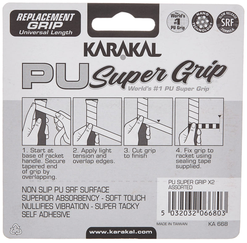 Karakal PU Supergrip Replacement Racquet Grip - tennis / badminton / squash (White, 2 x Grips) by Karakal - BeesActive Australia