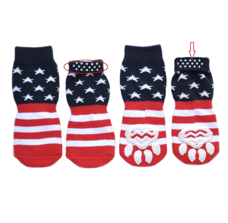 Posch Anti-Slip Knit Socks for Pets with Traction Soles for Indoor Wear. Slip On Paw Protectors for Small and Medium Breed Dogs. Stars and Stripes - BeesActive Australia