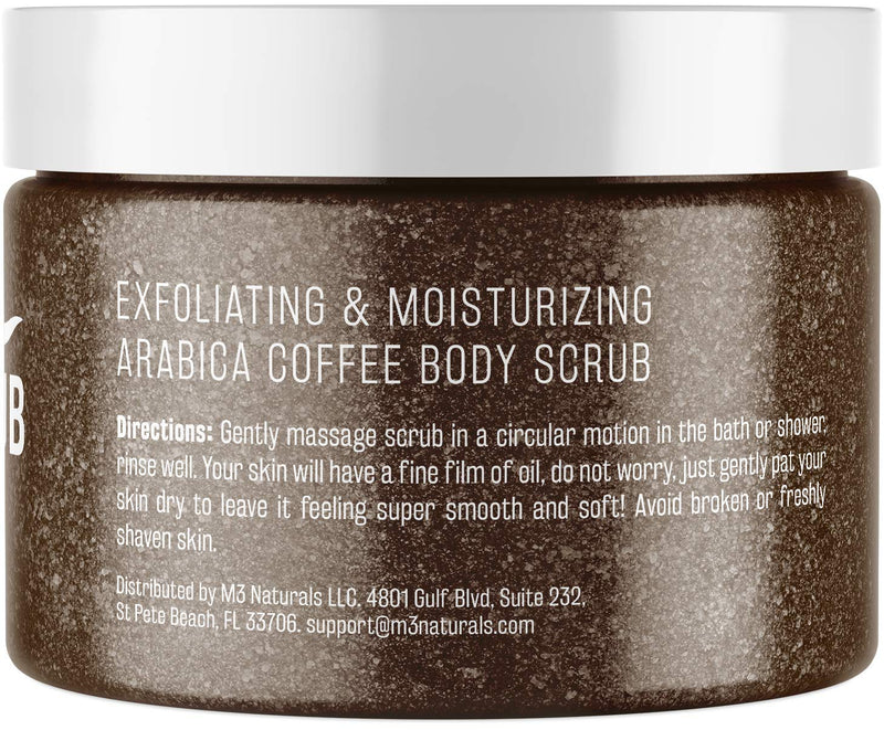 M3 Naturals Arabica Coffee Body Scrub Infused Collagen & Stem Cell - Best Natural Body Scrub, Facial Exfoliator, Anti Cellulite Scrub, Stretch Marks & Spider Vein Treatment 12oz - BeesActive Australia