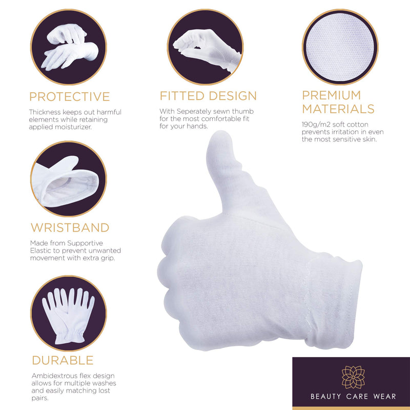 White Cotton Gloves for Dry Hands and Eczema - Overnight Hand Moisturizing & Sleeping Lotion Spa Skin Repair for Women - 20 Medium Glove Liners by Beauty Care Wear White - BeesActive Australia