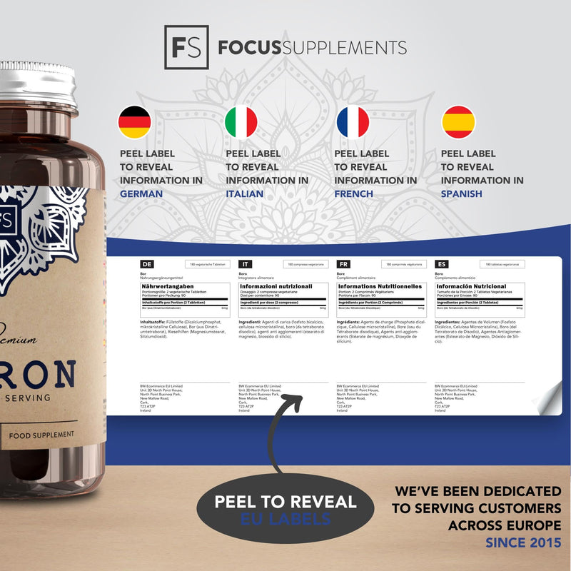 FS Boron Supplement | 180 Chelate Vegan Boron Tablets | High Strength 6mg Boron Per Serving - 6 Month Supply | Nootropic Supplements | Gluten, Allergen Free & Non-GMO | Manufactured in The UK 180 Count (Pack of 1) - BeesActive Australia