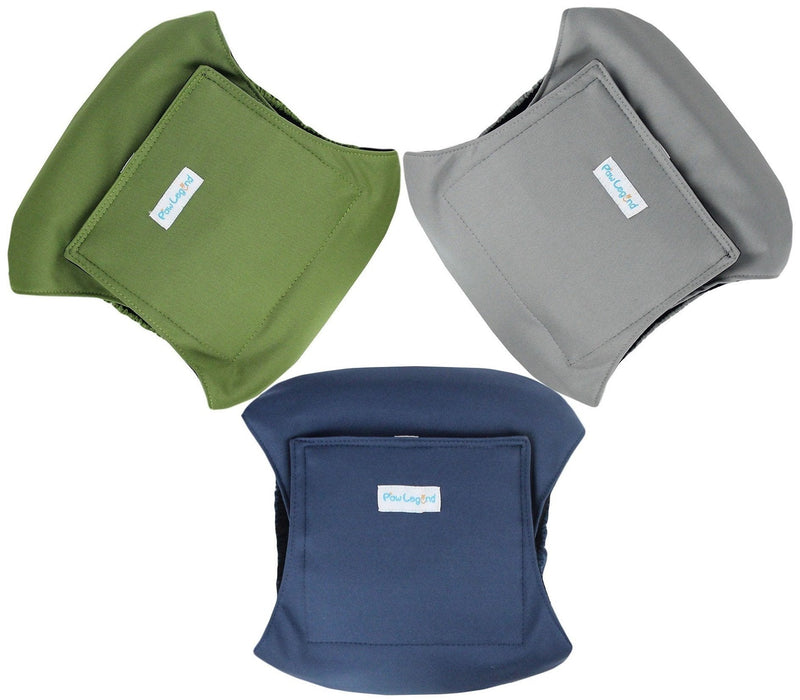 Paw Legend Washable Dog Belly Wrap Diapers for Male Dog (3 Pack) Small Army, Grey, Navy (Black Lining) - BeesActive Australia