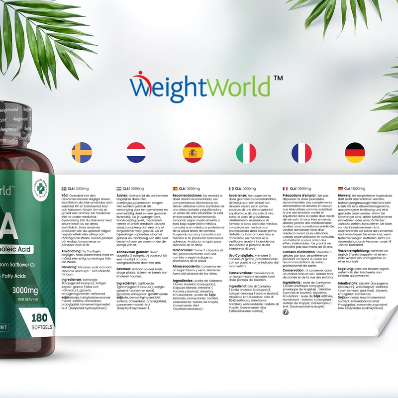 CLA 3000mg Safflower Oil Supplement - 180 Softgels (2 Months Supply) - CLA Capsules, Powder & Tablet Alternative - 80% Pure Active Isomers Conjugated Linoleic Acid Pills - Pre-Workout Diet Supplement - BeesActive Australia