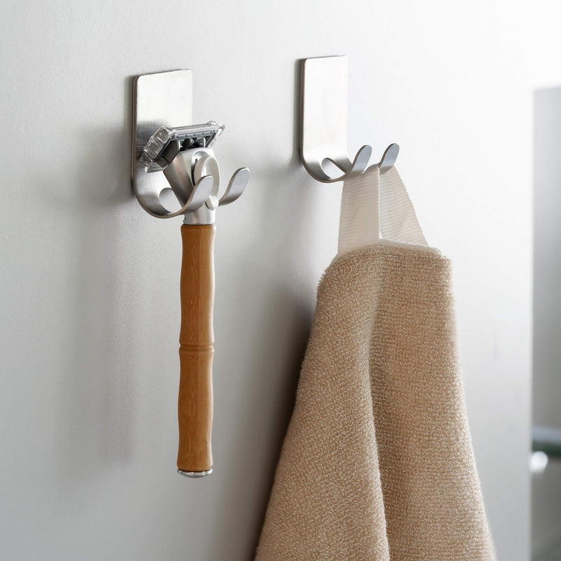 kwmobile 2X Razor Holder- Self-Adhesive Zinc Alloy Shaver Wall Mount - Bathroom Organizer for Showers - Silver - BeesActive Australia