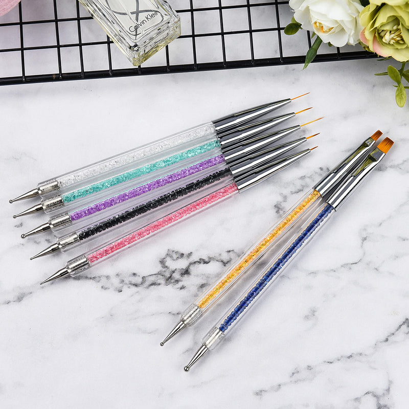 Beautifultracy 7 Pieces Nail Art Liner Brushes Dual-ended Painting Nail Design Brush Pen UV Gel Painting Acrylic Nail Design Nylon Brush Pen Set Nail Art Point Drawing Brush Pen Multi-colored - BeesActive Australia