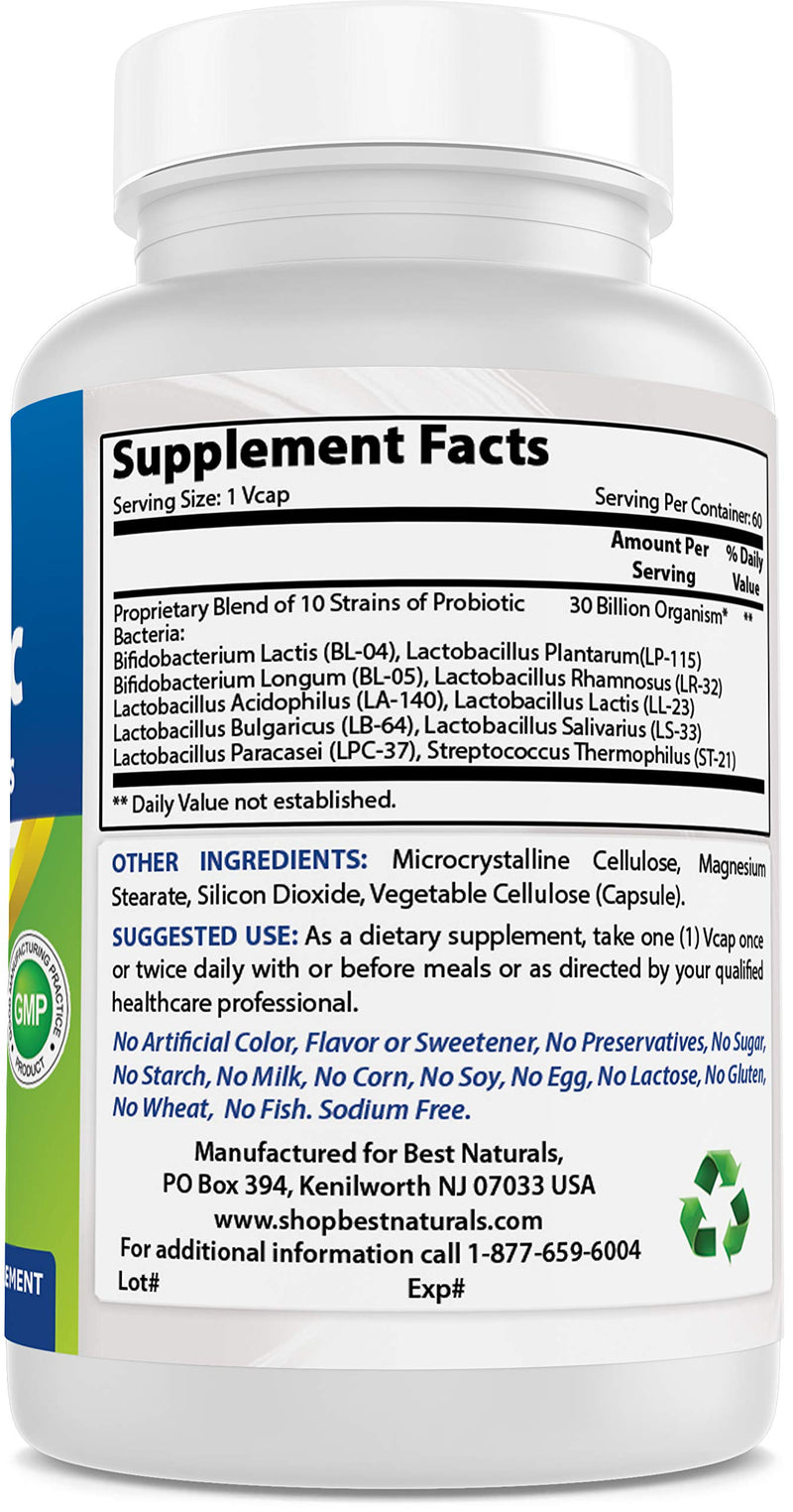 Best Naturals Probiotic 10 Strains 30 Billion Shelf Stable 60 Vcaps … (60 Count (Pack of 1)) 60 Count (Pack of 1) - BeesActive Australia