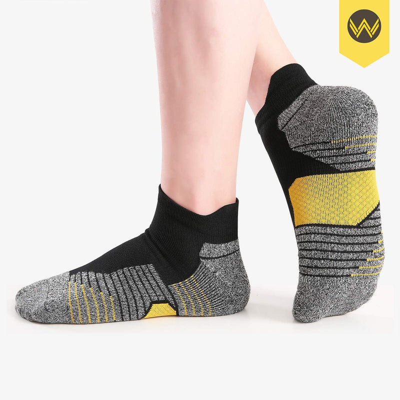 WANDER Men's Athletic Running Socks 7 Pairs Thick Cushion Ankle Socks for Men Sport Low Cut Socks 6-9/10-12/12-14 7 Pairs Black Yellow Medium - BeesActive Australia