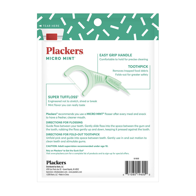 Plackers Micro Mint Dental Floss Picks, 90 Count, Pack of 6, Green 90 Count (Pack of 6) - BeesActive Australia