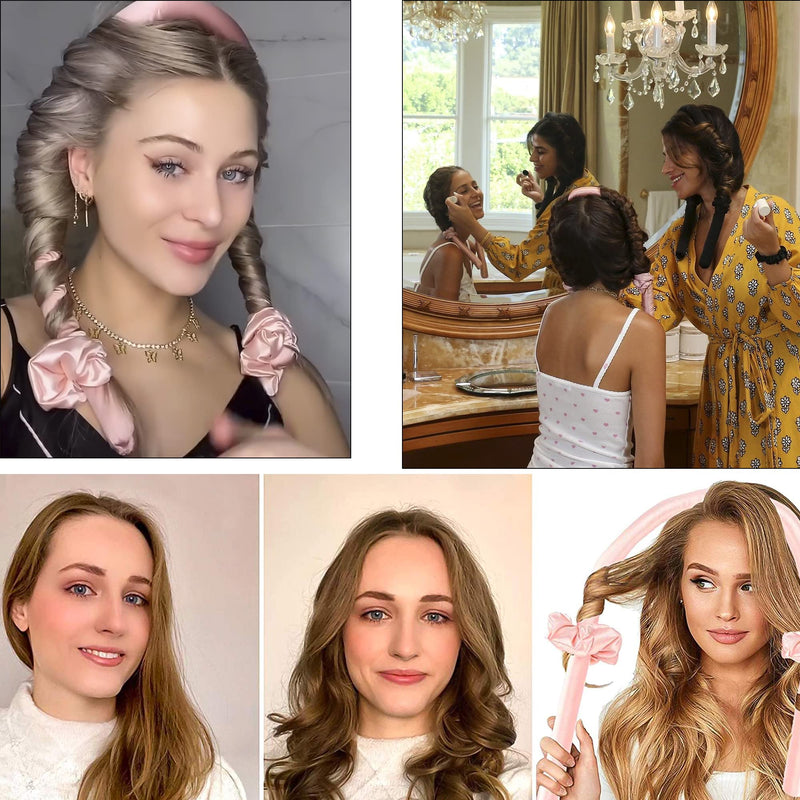 Heatless Hair Rollers - No Heat Curls Best for Natural Wave and Large Curls and Safe to Use DIY, Sleep Styler Rods(Pink) - BeesActive Australia