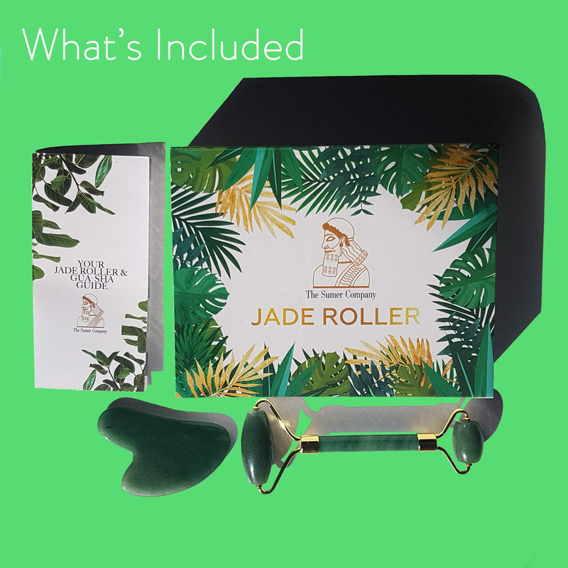 Jade Roller and Gua Sha Set by The Sumer Company - Natural Real Jade-Facial Massager Tool - Aids in Blood Circulation, Anti-Aging Therapy, Firmness, Reduce Puffiness, Wrinkles and Acne Scarring - BeesActive Australia