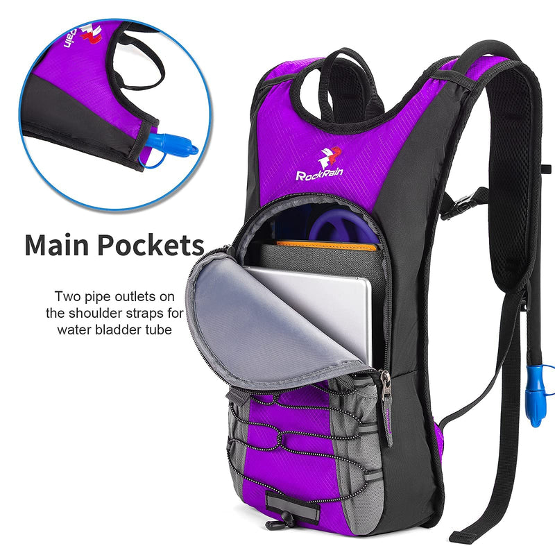 ROCKRAIN Hydration Backpack Insulated Hydration Pack with 2L BPA Free Water Bladder for Hiking, Running, Climbing and Cycling, Perfect for Men, Women, Kids, Lightweight Daypack Violet - BeesActive Australia