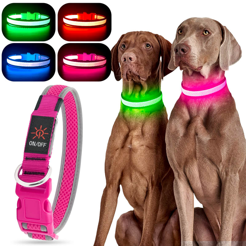 YFbrite Light up Dog Collar, Rechargeable LED Dog Collar, Adjustable Cat Collar Light Safety Glowing at Night for Puppy, Small, Medium, Large Dogs Pink - BeesActive Australia