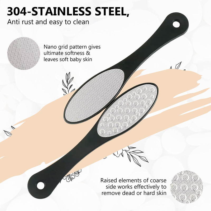 3 PCS Professional Pedicure Foot File for Hard Skin - Anti Rust Stainless Steel Callus Remover for Cracked Heels - Easy to Use & Anti Skid Design - Foot Care Tool for Dry and Dead Skin - BNS Classic Black - BeesActive Australia