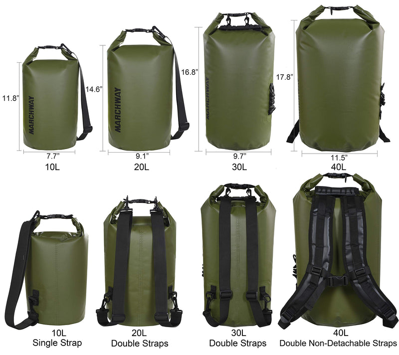 MARCHWAY Floating Waterproof Dry Bag 5L/10L/20L/30L/40L, Roll Top Sack Keeps Gear Dry for Kayaking, Rafting, Boating, Swimming, Camping, Hiking, Beach, Fishing Army Green - BeesActive Australia
