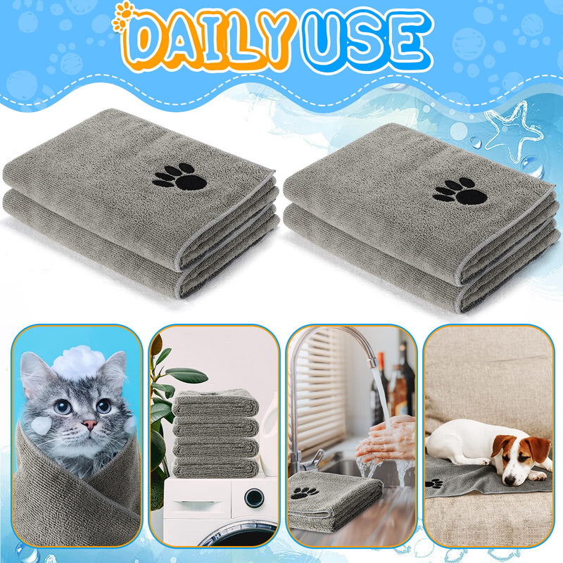 Chumia 4 Pack Pet Grooming Towel Absorbent Dog Towels for Drying Dogs Soft Microfiber Dog Drying Towel Quick Drying Large Dog Bath Towel for Dogs, Cats and Other Pets, Gray 16 x 31 Inch - BeesActive Australia