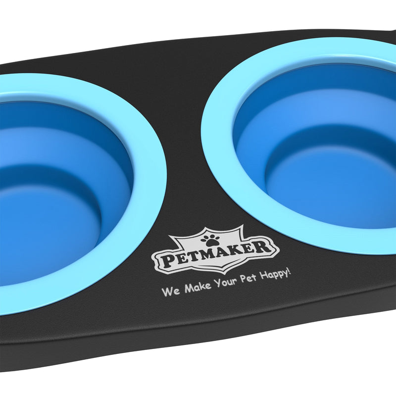Elevated Pet Bowls Collection with Non Slip Stand for Dogs and Cats-Removeable and Collapsible Silicone Feeder for Food and Water- 16 Oz Each by PETMAKER (Pink) Blue - BeesActive Australia