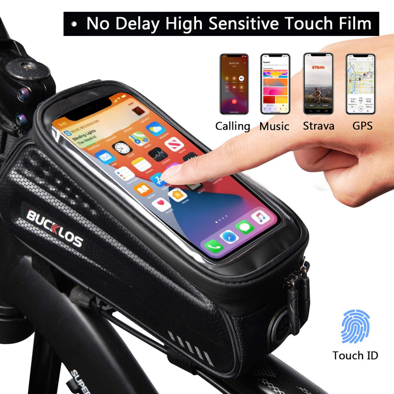 BUCKLOS Bicycle Front Frame Bag Fit Under 6.5”,Waterproof Bike Phone Bag Front Top Tube Bike Pouch Bag Handlebar Pressure Resistance Hard Shell Compatible with iPhone 11 12 Max XR A-black - BeesActive Australia