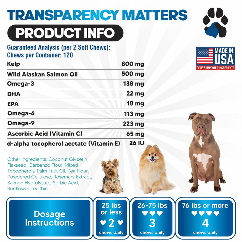 Wild Alaskan Salmon Oil for Dogs - Dog Skin and Coat Supplement - Shedding & Itch Relief for Dogs - Omega 3 Fish Oil for Dogs Chews - 120 Dog Allergy Chews - Dog Shedding Supplement - Dog Vitamins - BeesActive Australia