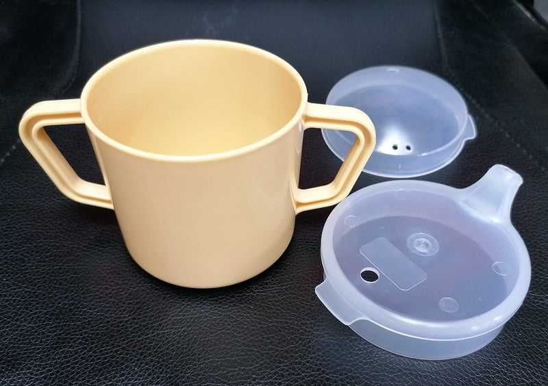 Henleys Drinking Cup/Beaker/Mug/Sippy 260ml Cup for Disabled Adults. Easy Grip Handles with Anti Splash Spout and Travel Lid - BeesActive Australia