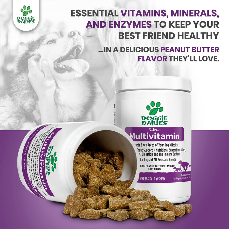 Doggie Dailies Multivitamin for Dogs, Advanced Dog Multivitamin Provides Antioxidant Support + Nutritional Support for Joints, Skin & Coat, Digestion, and The Immune System Peanut Butter - BeesActive Australia